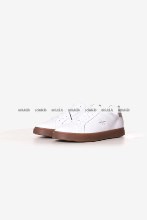 Scarpe Calvin Klein uomo bianche con logo in pelle dettaglio verde