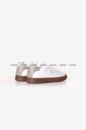 Scarpe Calvin Klein uomo bianche con logo in pelle dettaglio verde