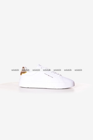 Scarpe Tommy Hilfiger uomo bianche in pelle TH court core essential dettaglio beige