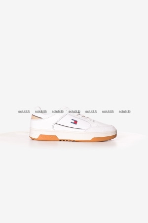 Scarpe Tommy Hilfiger Jeans uomo bianco avorio in misto pelle stile basket