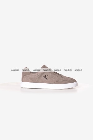 Scarpe Calvin Klein uomo beige scuro in pelle scamosciata logo monogram