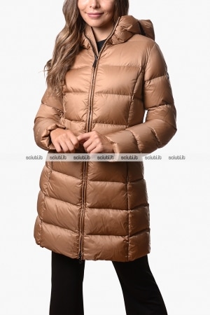 Piumino lungo Colmar donna beige pesante con cappuccio