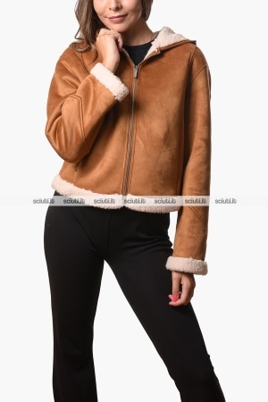 Giubbotto Colmar donna beige in montone con cappuccio