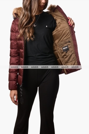 Piumino Blauer donna bordeaux in piuma Arcadia cappuccio bordato