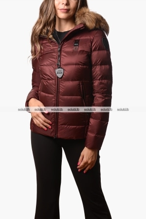 Piumino Blauer donna bordeaux in piuma Arcadia cappuccio bordato