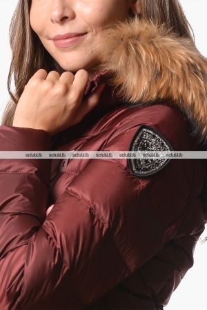 Piumino Blauer donna bordeaux in piuma Arcadia cappuccio bordato
