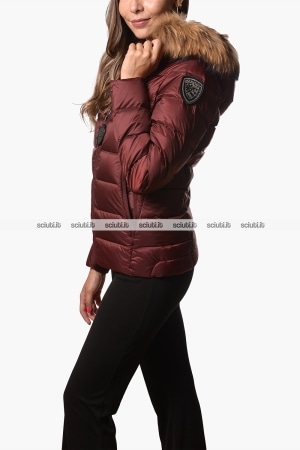 Piumino Blauer donna bordeaux in piuma Arcadia cappuccio bordato