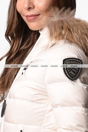 Piumino Blauer donna bianco in piuma Arcadia cappuccio bordato