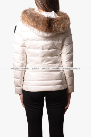 Piumino Blauer donna bianco in piuma Arcadia cappuccio bordato