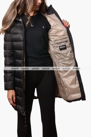 Piumino lungo Blauer donna nero pesante in piuma Agnes