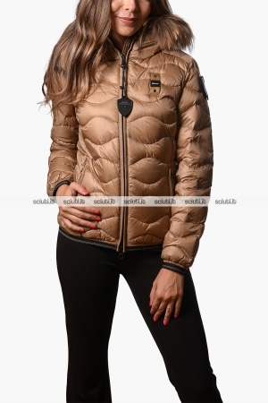 Piumino Blauer donna beige Aldie in piuma ad onde cappuccio bordato