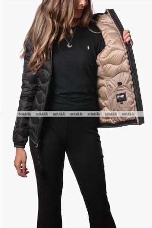 Piumino Blauer donna nero Camelia in piuma ad onde