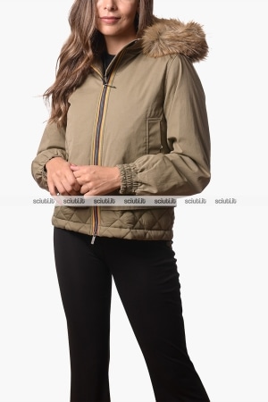 Giubbotto Kway donna verde militare Tosca wax cotton nylon