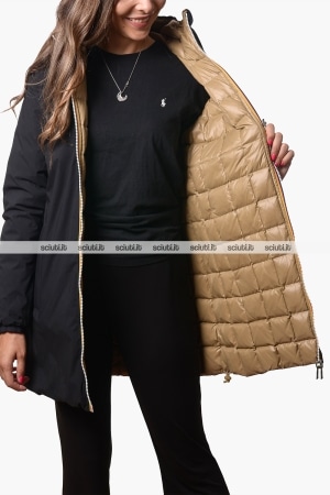 Giubbotto lungo Kway donna nero beige reversibile Sophie st thermo double