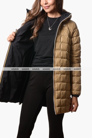 Giubbotto lungo Kway donna nero beige reversibile Sophie st thermo double