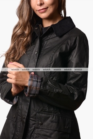 Giubbotto Barbour donna nero Beadnell in cotone spalmato