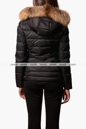 Piumino Blauer donna nero in piuma Arcadia cappuccio bordato