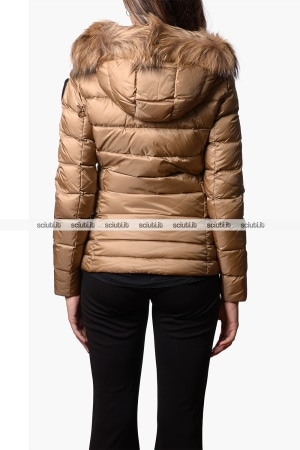 Piumino Blauer donna beige in piuma Arcadia cappuccio bordato