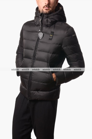 Piumino Blauer uomo nero in piuma Acton con cappuccio