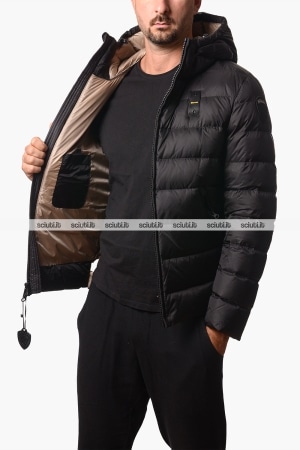 Piumino Blauer uomo nero in piuma Acton con cappuccio