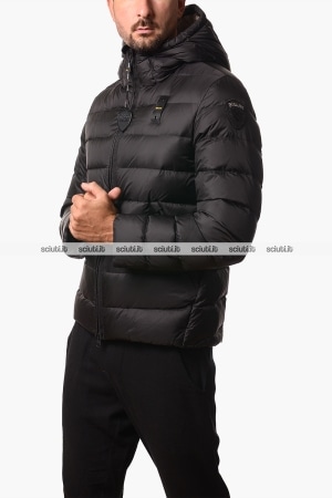 Piumino Blauer uomo nero in piuma Acton con cappuccio