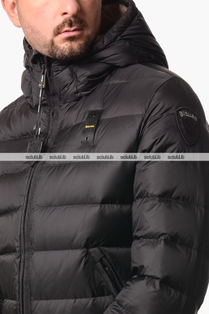 Piumino Blauer uomo nero in piuma Acton con cappuccio
