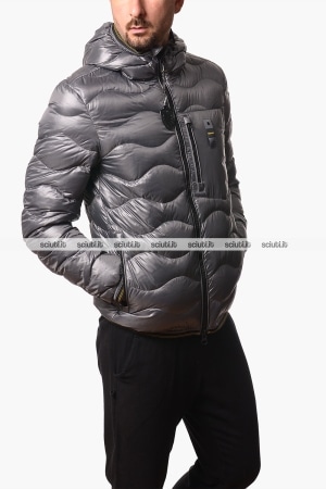 Piumino Blauer uomo grigio Wave in piuma trapuntato ad onde