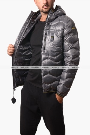 Piumino Blauer uomo grigio Wave in piuma trapuntato ad onde