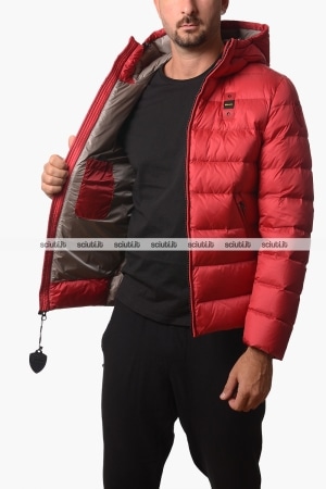 Piumino Blauer uomo rosso in piuma Acton con cappuccio
