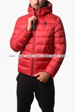 Piumino Blauer uomo rosso in piuma Acton con cappuccio