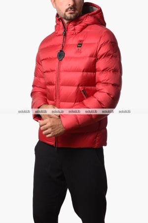 Piumino Blauer uomo rosso in piuma Acton con cappuccio