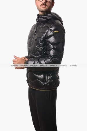Piumino Blauer uomo nero Wave in piuma trapuntato ad onde