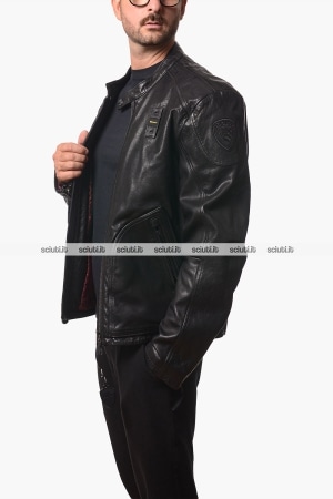 Giubbotto biker Blauer uomo nero in vera pelle Hillcroft