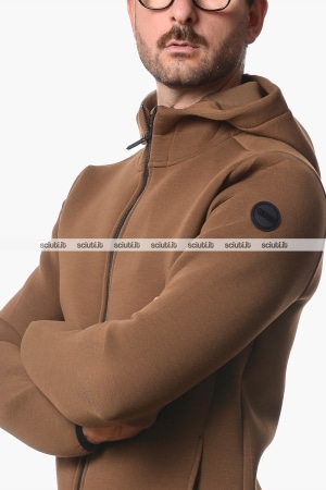 Felpa Colmar uomo beige scuro in scuba con cappuccio