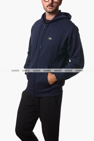 Felpa Lacoste uomo blu scuro fullzip con cappuccio classic fit