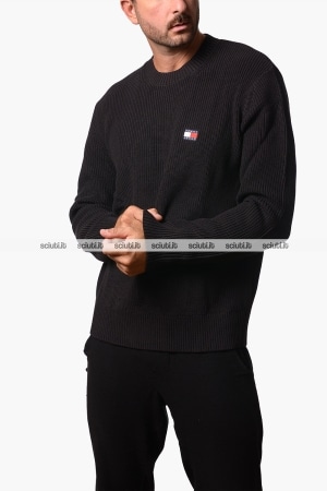 Maglione Tommy Hilfiger Jeans uomo nero a costine