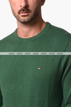 Maglia Tommy Hilfiger uomo verde in cotone pettinato
