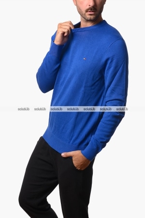 Maglia Tommy Hilfiger uomo blu royal in cotone pettinato