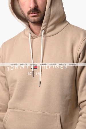 Felpa Tommy Hilfiger uomo beige con cappuccio logo ricamato