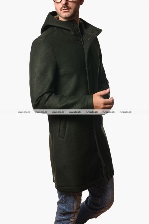 Cappotto Colmar uomo verde scuro in panno di lana con cappuccio