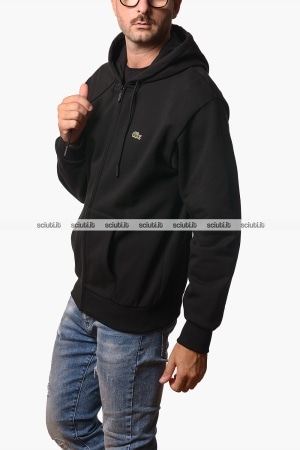 Felpa Lacoste uomo nera fullzip con cappuccio classic fit