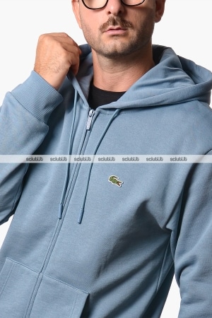 Felpa Lacoste uomo celeste fullzip con cappuccio classic fit