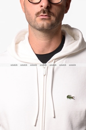 Felpa Lacoste uomo bianca fullzip con cappuccio classic fit