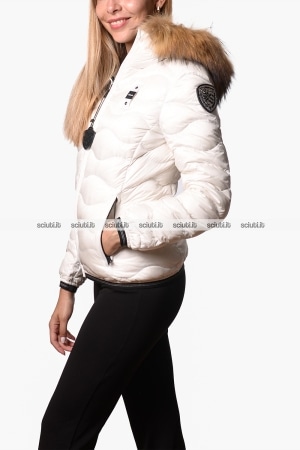 Piumino Blauer donna bianco Aldie in piuma ad onde cappuccio bordato