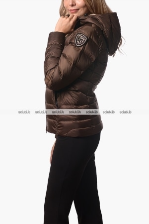 Piumino Blauer donna marrone in piuma Charme con cappuccio