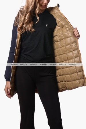 Giubbotto Kway donna blu scuro beige reversibile Denise st thermo double
